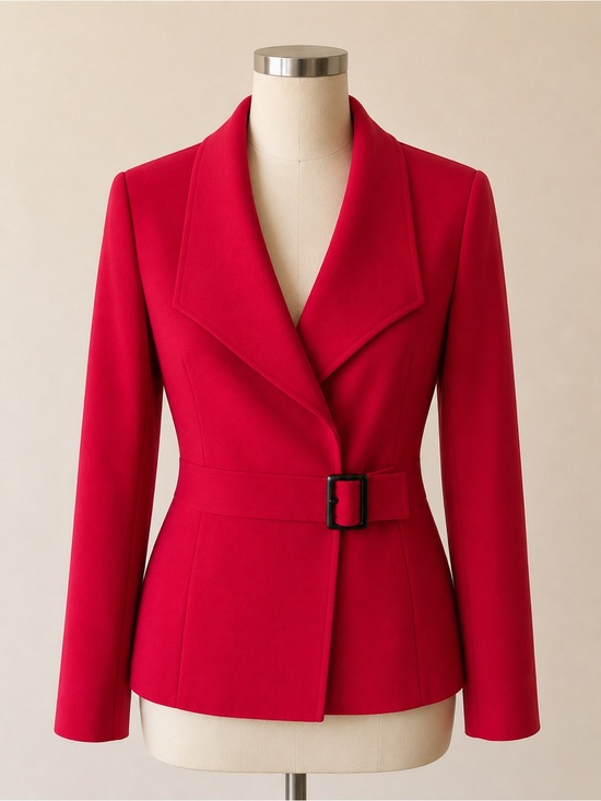Tahari Jackets & Blazers - Tahari ASL Red Belted Blazer 6 Wrap Buckle Wide Lapel Animal Print Lining Career